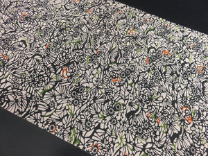 FF2525A Silk Kimono Fabric Vintage(1950-1980) Flower Black 55.1x11.8in(140x30cm)