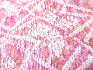 MBFq#65B Silk Kimono Fabric Vintage(1950-1980) Shibori Pink 41.3x12.2in(105x31cm)