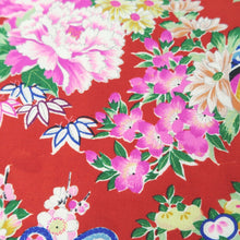 Load image into Gallery viewer, KK1348B7 Silk Kimono Fabric Vintage(1920-1950) Peony Red 90.6x27.6in(230x70cm)
