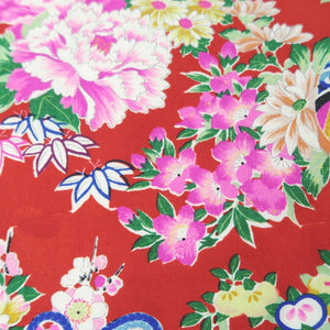KK1348B7 Silk Kimono Fabric Vintage(1920-1950) Peony Red 90.6x27.6in(230x70cm)