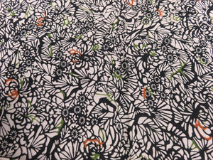FF2525A Silk Kimono Fabric Vintage(1950-1980) Flower Black 55.1x11.8in(140x30cm)