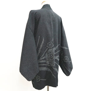 Haori Jacket Vintage(1950-1980) Black Silver Plum blossom Shibori Silk #9434G3