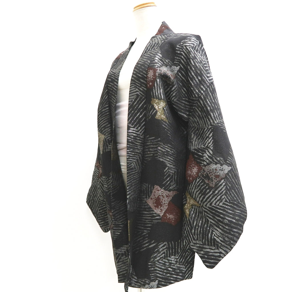 Haori Jacket Vintage(1950-1980) Black Silver Abstract art Silk #9566H3