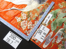 Load image into Gallery viewer, BCF#2841 Silk Kimono Fabric Vintage(1950-1980) Embroidery Crane Birds Vermillion 200cm (78.7in)
