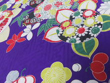 Load image into Gallery viewer, FF2496B Silk Kimono Fabric Vintage(1920-1950) Rinzu Bluish Purple 47.2x11.8in(120x30cm)
