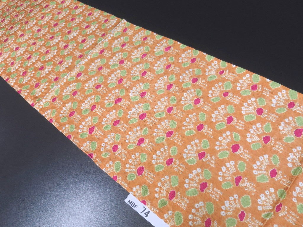 MBFd#74B Silk Kimono Fabric Vintage(1950-1980) Shibori Salmon 43.3x12.2in(110x31cm)