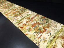 Load image into Gallery viewer, Maru Obi Vintage(1920-1950) Gold Green Phoenix Chrysanthemum Plum blossom Silk BB40W3
