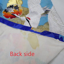 Load image into Gallery viewer, KK1280B5 Silk Kimono Fabric Vintage(1950-1980) Embroidery Crane Birds Blue 46.5x15.4in(118x39cm)
