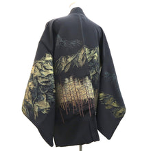 Load image into Gallery viewer, Haori Jacket Vintage(1950-1980) Black Gold Silver Mountain Landscape Silk #9540H2
