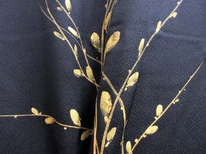 Haori Jacket Vintage(1950-1980) Black Gold Salix gracilistyla Nekoyanagi Silk #7822L1