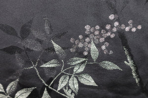 Haori Jacket Vintage(1950-1980) Black Silver Gold Branch Silk #8363C5
