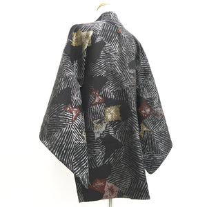 Haori Jacket Vintage(1950-1980) Black Silver Abstract art Silk #9566H3