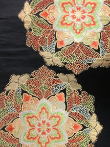 Fukuro Obi Vintage(1950-1980) Black Gold Flower Silk BB109W7