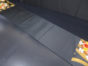 Fukuro Obi Vintage(1950-1980) Black Gold Chrysanthemum Silk BB26W2