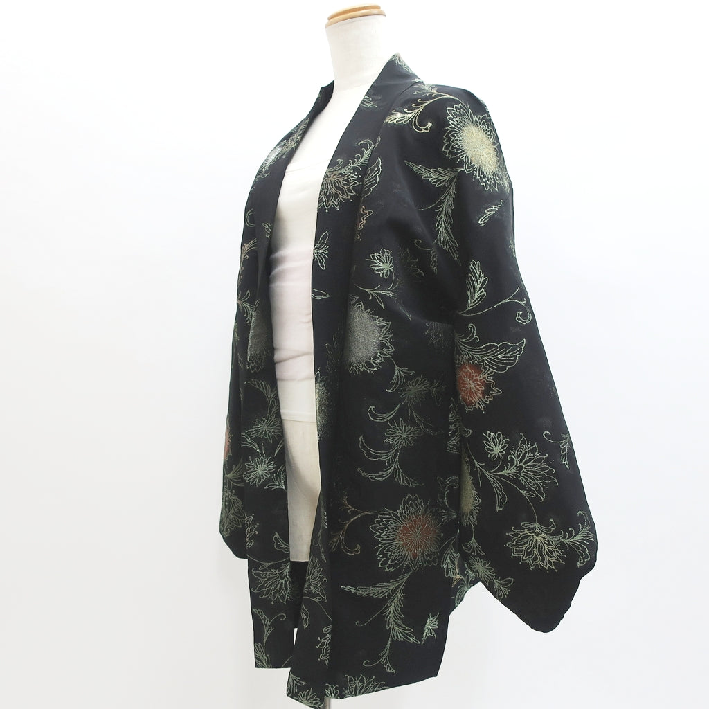 Haori Jacket Vintage(1950-1980) Black Flower Silk #9109D3