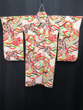 Load image into Gallery viewer, Girl&#39;s Kimono Vintage(1950-1980) White Crane Birds Silk #8122A4
