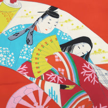 Load image into Gallery viewer, KK1193B4 Rayon Kimono Fabric Vintage(1950-1980) Heian Princess Vermillion 44.1x12.2in(112x31cm)
