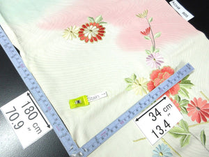 ACH#805 Silk Kimono Fabric Vintage Furisode Embroidery 70.9x13.4in(180x34cm)