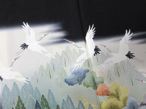 BCF#2933 Silk Tomesode Fabric Crane Birds 43.3x17.3in(110x44cm)