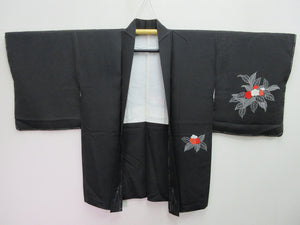 Haori Jacket Vintage(1950-1980) Black Periwinkle Silk #8090A2