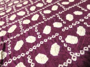 MKF#247 Silk Kimono Fabric Vintage(1950-1980) Shibori Wine red 39.4x13.0in(100x33cm)