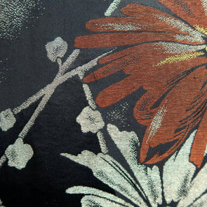 Haori Jacket Vintage(1950-1980) Black Silver Gold Chrysanthemum Silk #9448G3