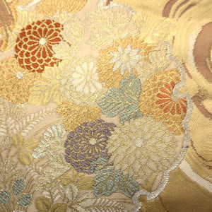 Fukuro Obi Vintage(1950-1980) Gold Ryusui Peony Silk BB182V1