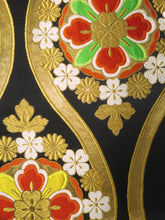 Load image into Gallery viewer, Fukuro Obi Vintage(1950-1980) Black Gold Chrysanthemum Silk BB26W2
