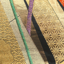Load image into Gallery viewer, Fukuro Obi Vintage(1950-1980) Gold Black Bamboo Silk BB172V1
