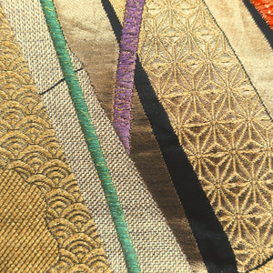 Fukuro Obi Vintage(1950-1980) Gold Black Bamboo Silk BB172V1