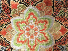 Load image into Gallery viewer, Fukuro Obi Vintage(1950-1980) Black Gold Flower Silk BB109W7
