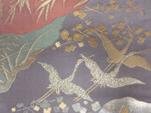 Load image into Gallery viewer, Fukuro Obi Light Rosybrown Gold Crane Birds Michinagadori Silk BB129W8
