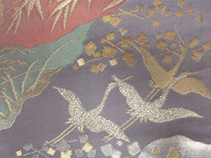 Fukuro Obi Light Rosybrown Gold Crane Birds Michinagadori Silk BB129W8