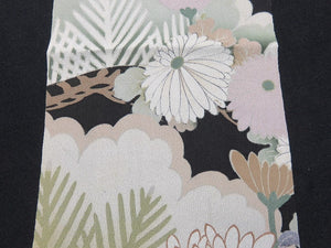 BCF#2584 Silk Tomesode Fabric Vintage(Pre-1920) Hand Painted Chrysanthemum Black 80cm (31.5in)