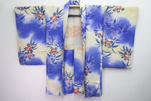 Load image into Gallery viewer, Haori Jacket Vintage(1920-1950) Blue Pale Yellow Tachibana Silk #8324C3
