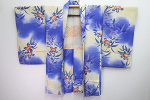 Haori Jacket Vintage(1920-1950) Blue Pale Yellow Tachibana Silk #8324C3