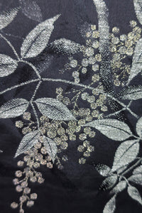 Haori Jacket Vintage(1950-1980) Black Silver Gold Branch Silk #8363C5