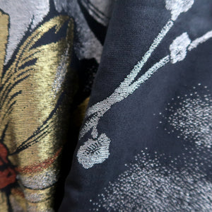 Haori Jacket Vintage(1950-1980) Black Silver Gold Chrysanthemum Silk #9448G3