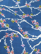Load image into Gallery viewer, MKF#212 Silk Kimono Fabric Vintage(1950-1980) Branch Blue 50.4x12.6in(128x32cm)
