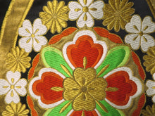 Load image into Gallery viewer, Fukuro Obi Vintage(1950-1980) Black Gold Chrysanthemum Silk BB26W2
