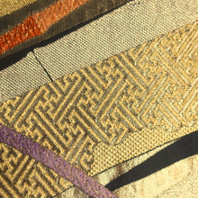 Load image into Gallery viewer, Fukuro Obi Vintage(1950-1980) Gold Black Bamboo Silk BB172V1
