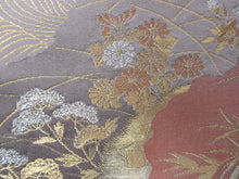 Load image into Gallery viewer, Fukuro Obi Light Rosybrown Gold Crane Birds Michinagadori Silk BB129W8
