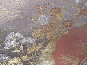 Fukuro Obi Light Rosybrown Gold Crane Birds Michinagadori Silk BB129W8