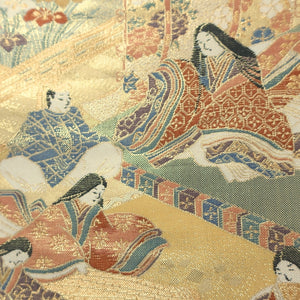 Fukuro Obi Vintage(1950-1980) Gold Heian Period Aristocrats Silk BB199V2