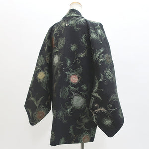 Haori Jacket Vintage(1950-1980) Black Flower Silk #9109D3