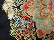 Load image into Gallery viewer, Fukuro Obi Vintage(1950-1980) Black Gold Flower Silk BB109W7
