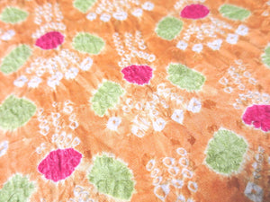 MBFd#74B Silk Kimono Fabric Vintage(1950-1980) Shibori Salmon 43.3x12.2in(110x31cm)