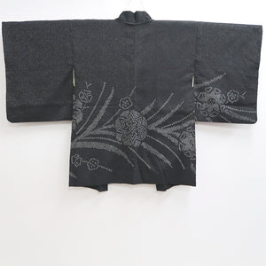 Haori Jacket Vintage(1950-1980) Black Silver Plum blossom Shibori Silk #9434G3