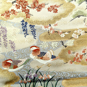 Fukuro Obi Gold Palace Birds Peony Silk BB222V3