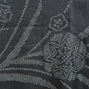 Haori Jacket Vintage(1950-1980) Black Silver Plum blossom Shibori Silk #9434G3